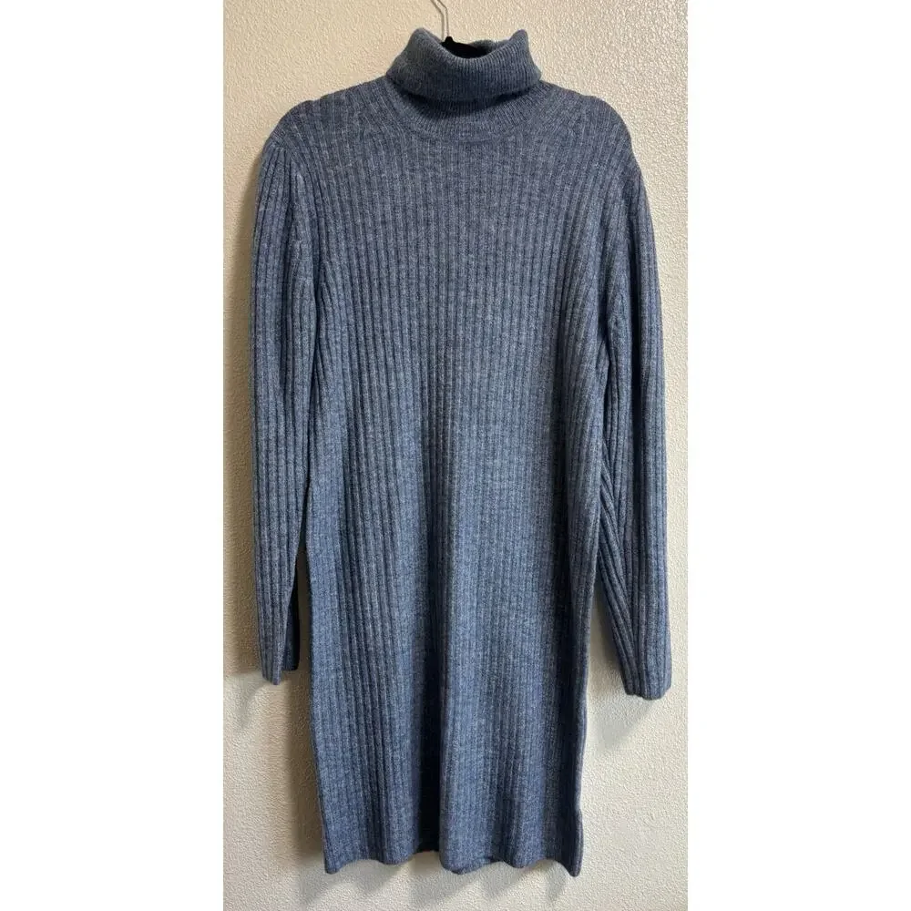 Gap Sweater Dress Turtleneck Blue Long Sleeve Ribbed Knit NEW Academia Size XL - Picture 2 of 9